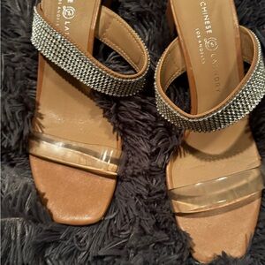Chinese Laundry Women's Tan and Silver Embellished Sandals